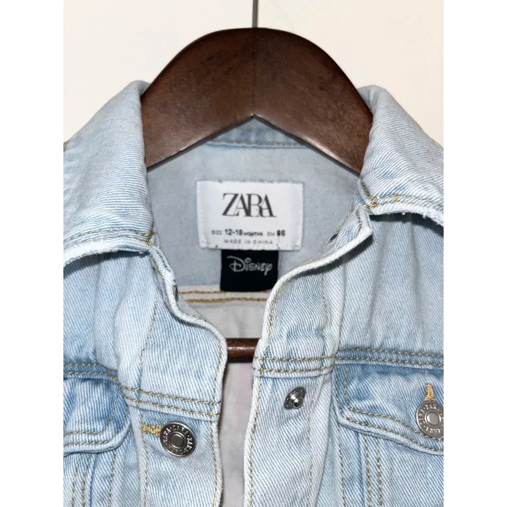 ZARA Disney Kids Denim Jacket Minnie Mouse Print Light Wash Size 12-18 Months